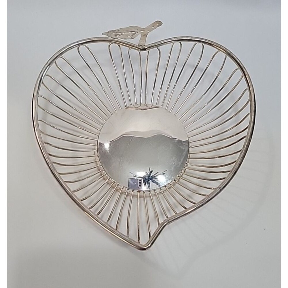 Vintage Silverplate Heart-Shaped Fruit Basket with Leaf Accent